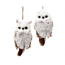 Set of 2 Brown and White Hanging Owl Ornaments