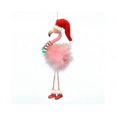 Flamingo With Dangle Legs and Santa Hat Ornament
