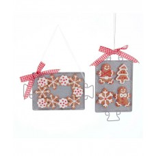 Set of 2 Gingerbread Cookies On Metal Cookie Sheet Tray Ornaments